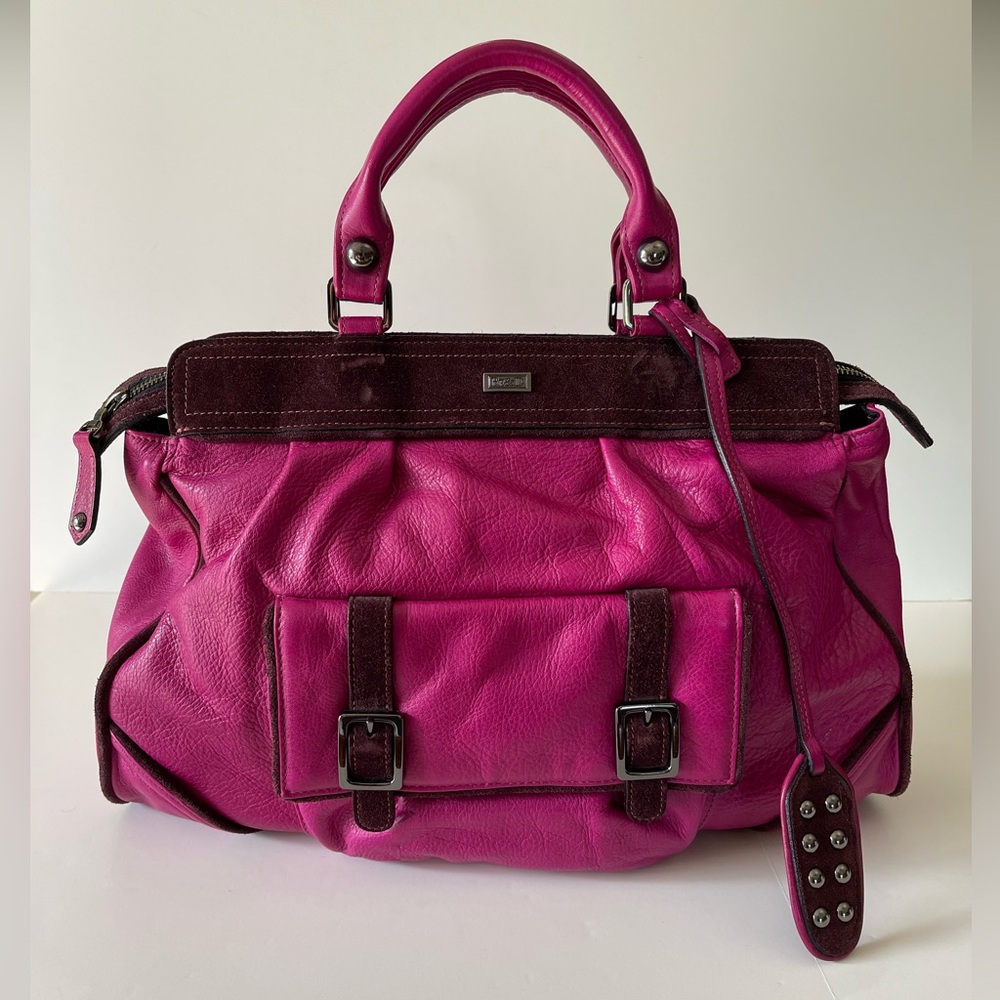 BE&D Handbag Bag Magenta Burgundy Leather Suede Satchel Gunmetal Trim Y2K